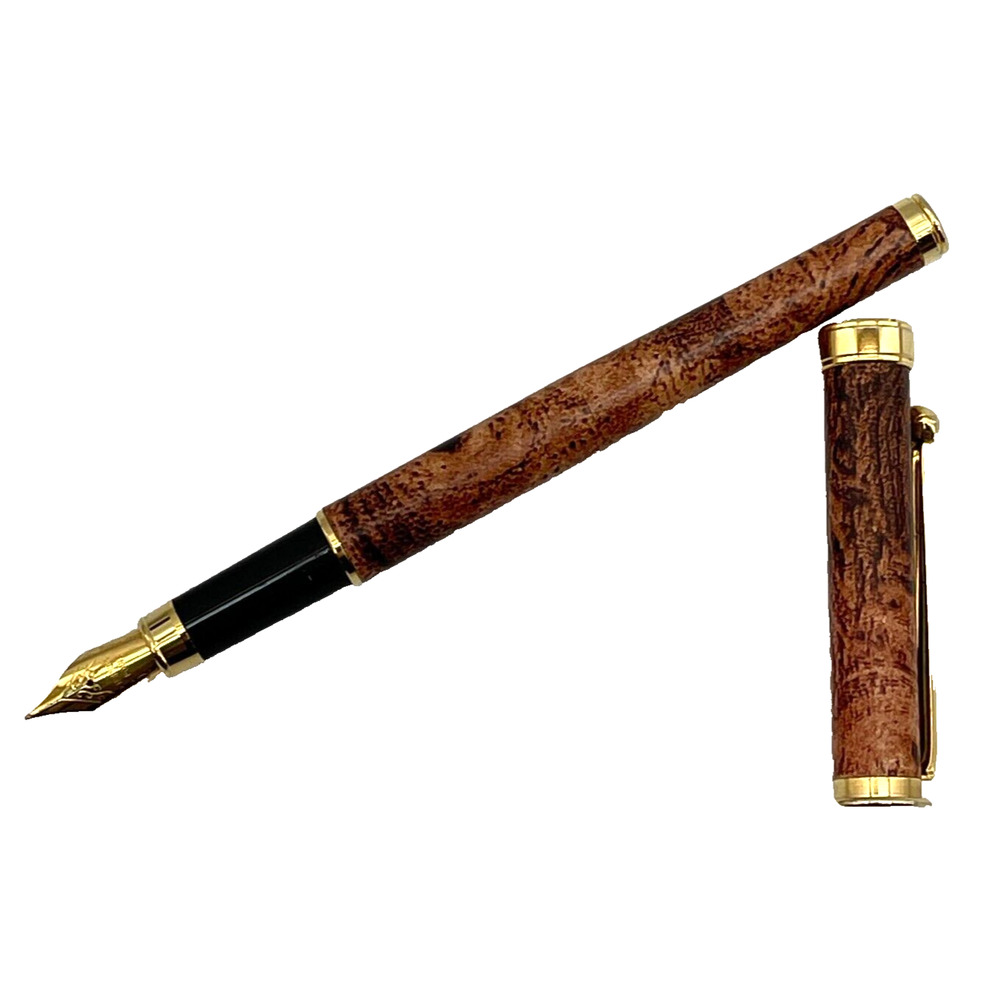 Wooden Body Fountain Pen Medium Gold Tone Nib Elegant Smooth Writing Gift